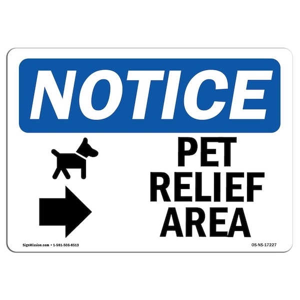 Sign, 3.5" H, Pet Relief Area (Right Arrow) Sign, Landscape, NS-D-35-L-17227-10PK